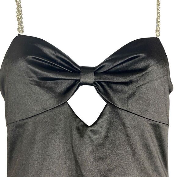 Meshki Black Arianna Mini Bodycon Dress Medium Rhinestone Straps Cut Outs Sexy - Picture 3 of 13